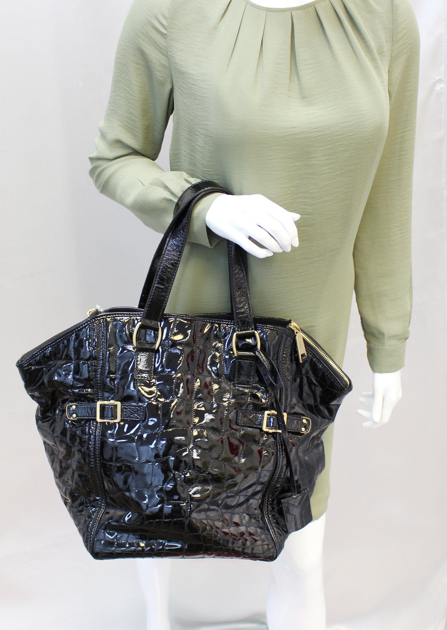 SAINT LAURENT Black Patent Leather Downtown Medium Tote Bag - Last Call