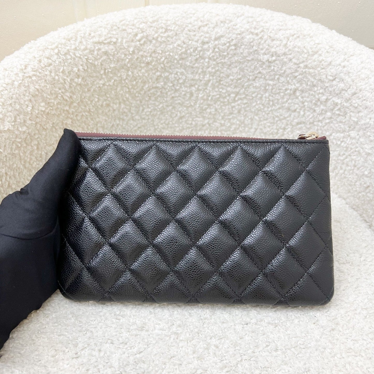 Chanel Classic Small O-Case Pouch in Black Caviar and LGHW Clutch