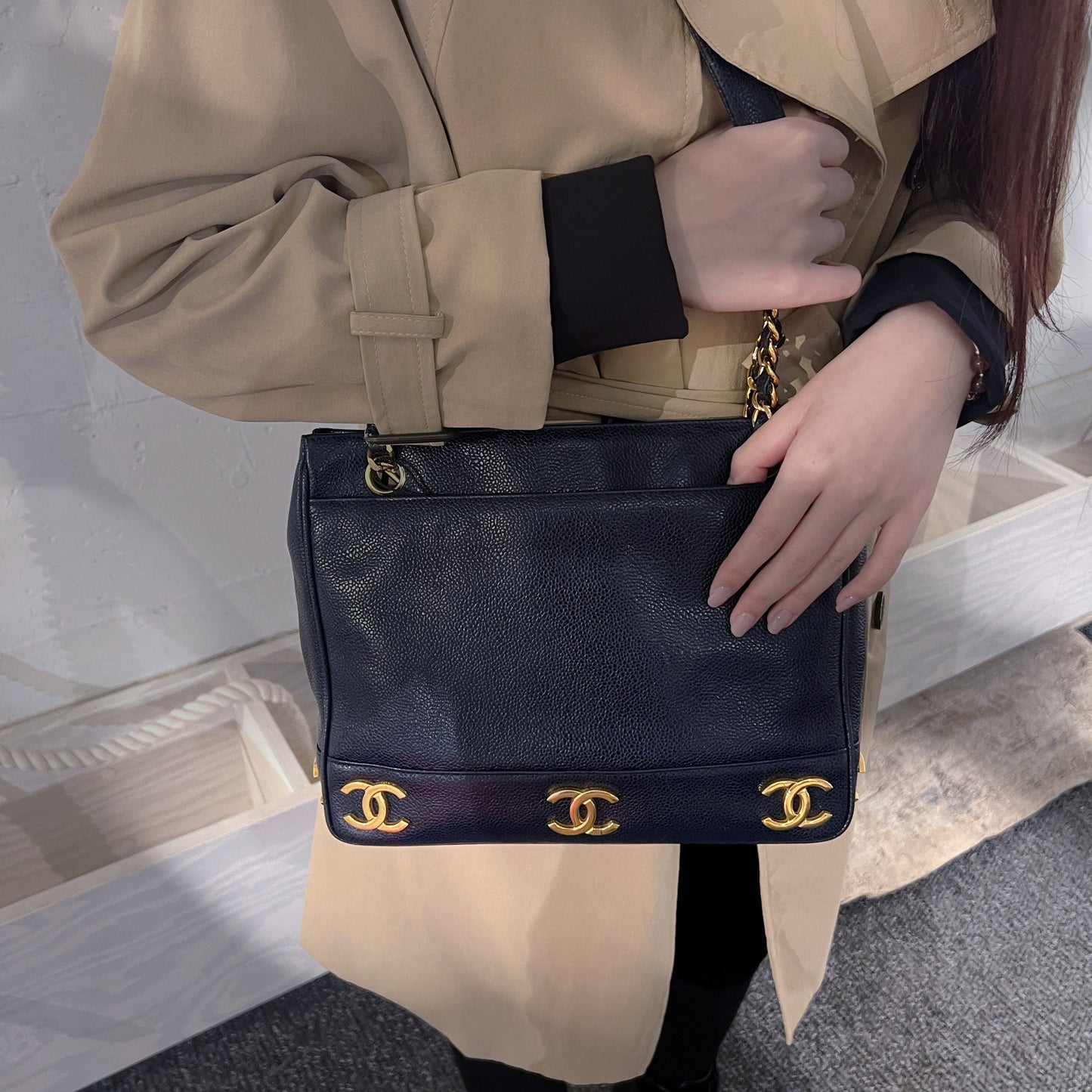 Chanel Caviar Leather Triple Shoulder Bag