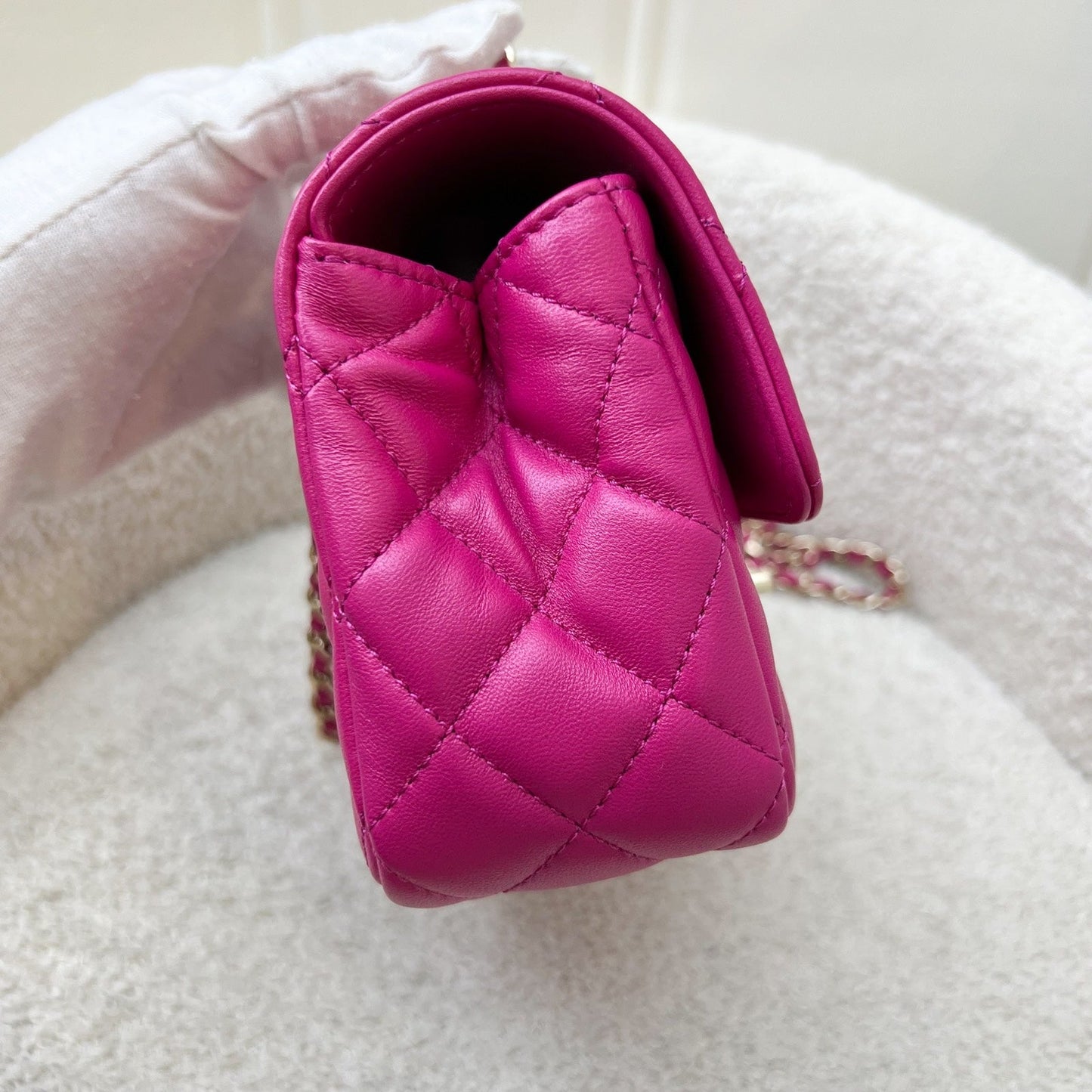 Chanel 23A Mini Rectangle Flap with Crystals Top Handle in Hot Pink Lambskin and LGHW (Model: AS4141) Handbag