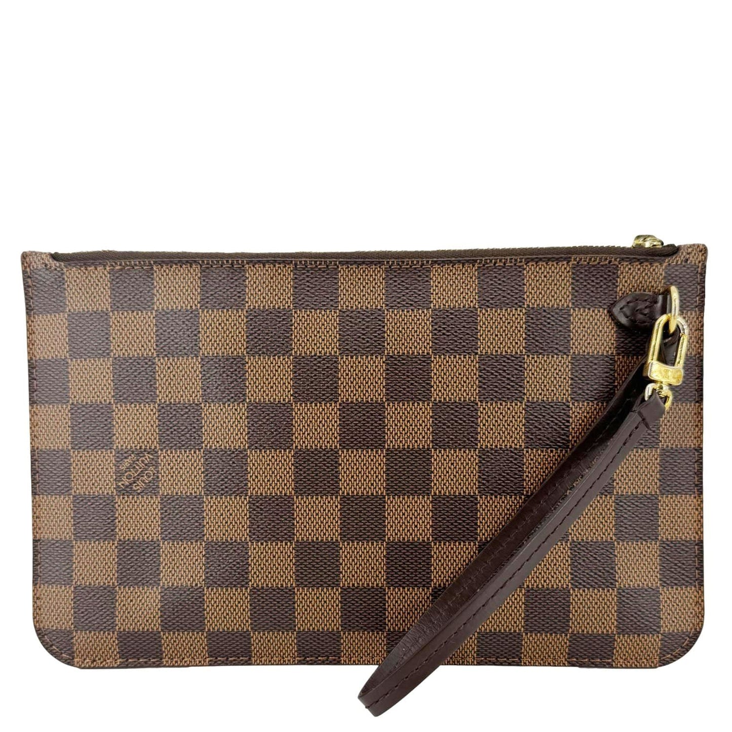 LOUIS VUITTON Neverfull Damier Ebene Pochette Wristlet Pouch Brown