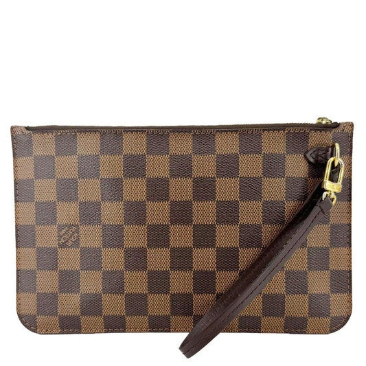 LOUIS VUITTON Neverfull Damier Ebene Pochette Wristlet Pouch Brown