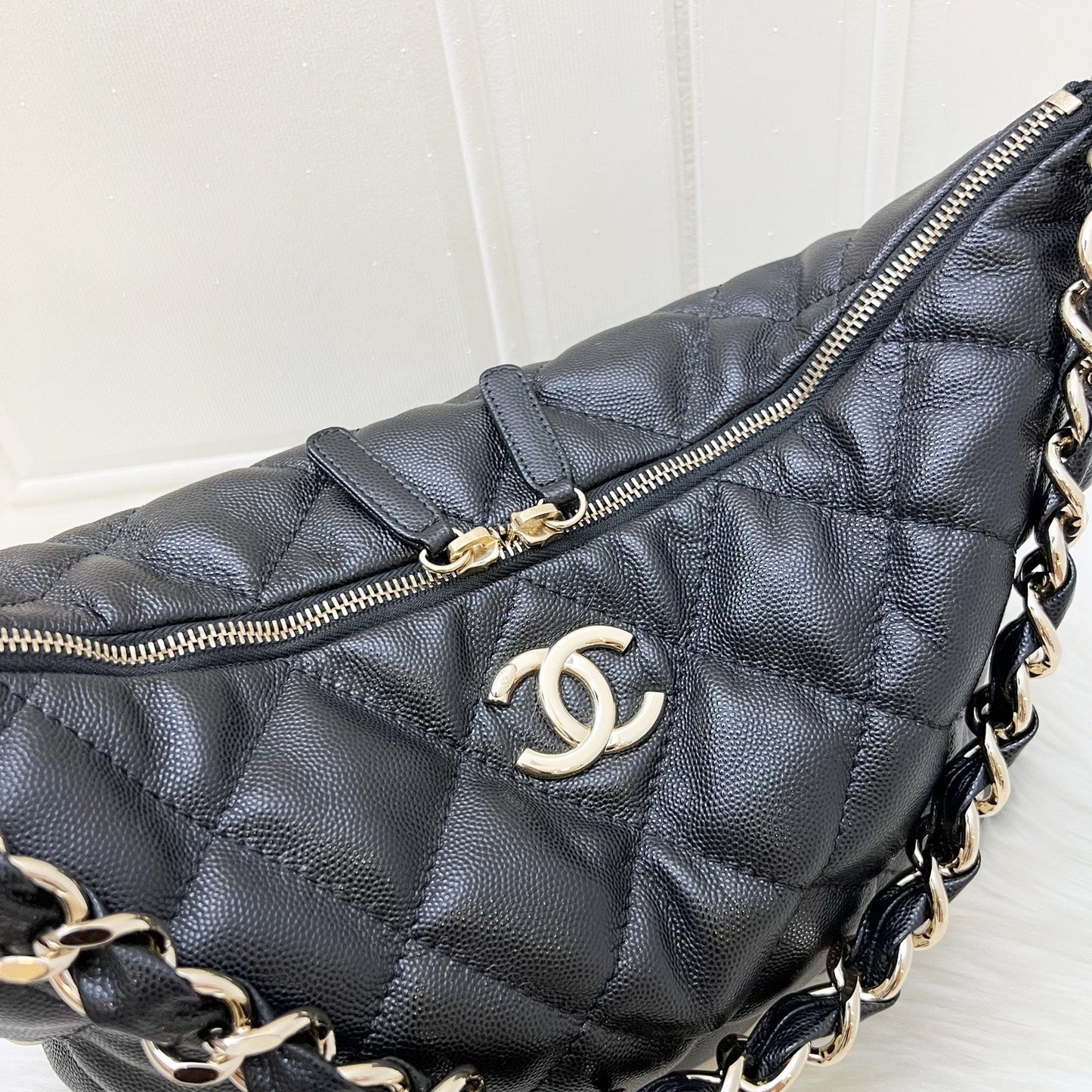 Chanel 24P Large Hobo Bag in Black Caviar and LGHW (Model: AS4248)