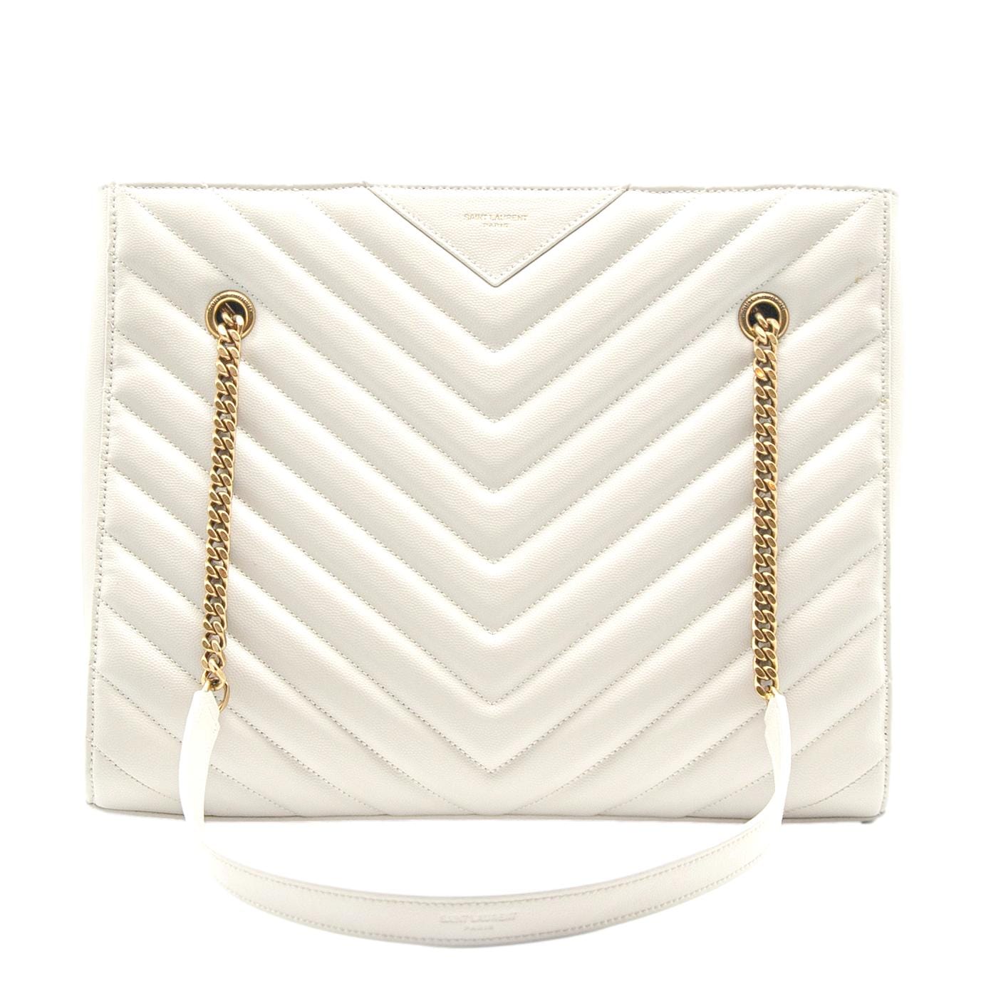SAINT LAURENT Tribeca Medium Grain De Poudre Leather Shoulder Bag White