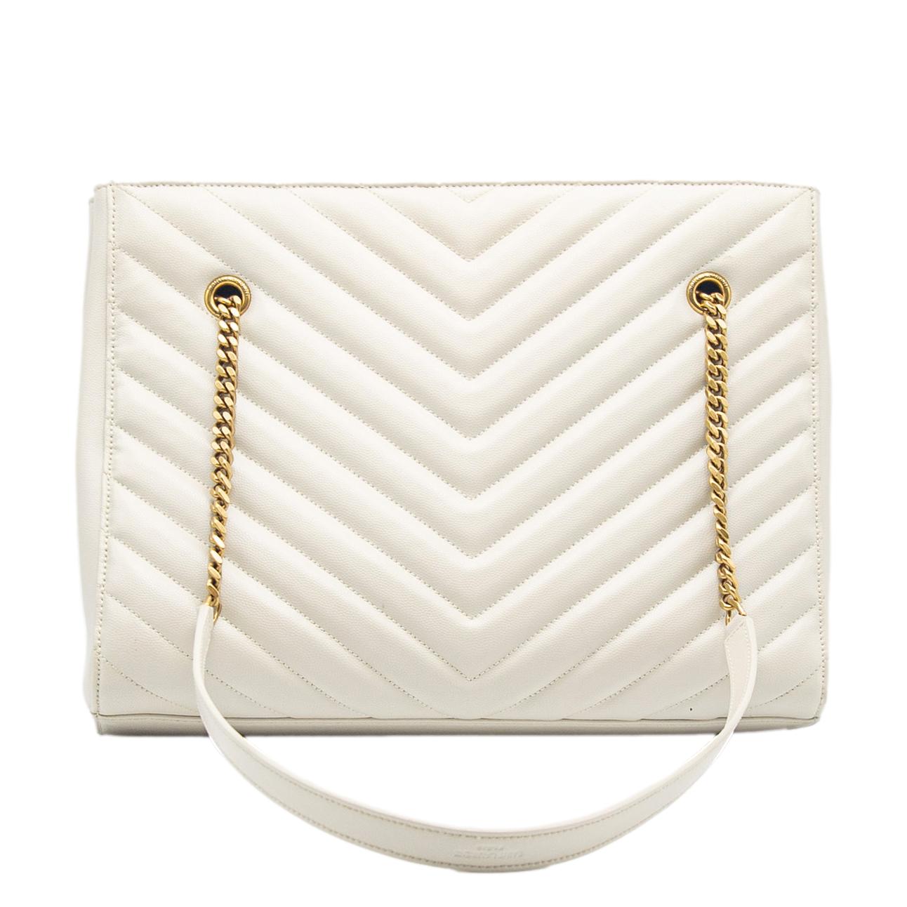 SAINT LAURENT Tribeca Medium Grain De Poudre Leather Shoulder Bag White