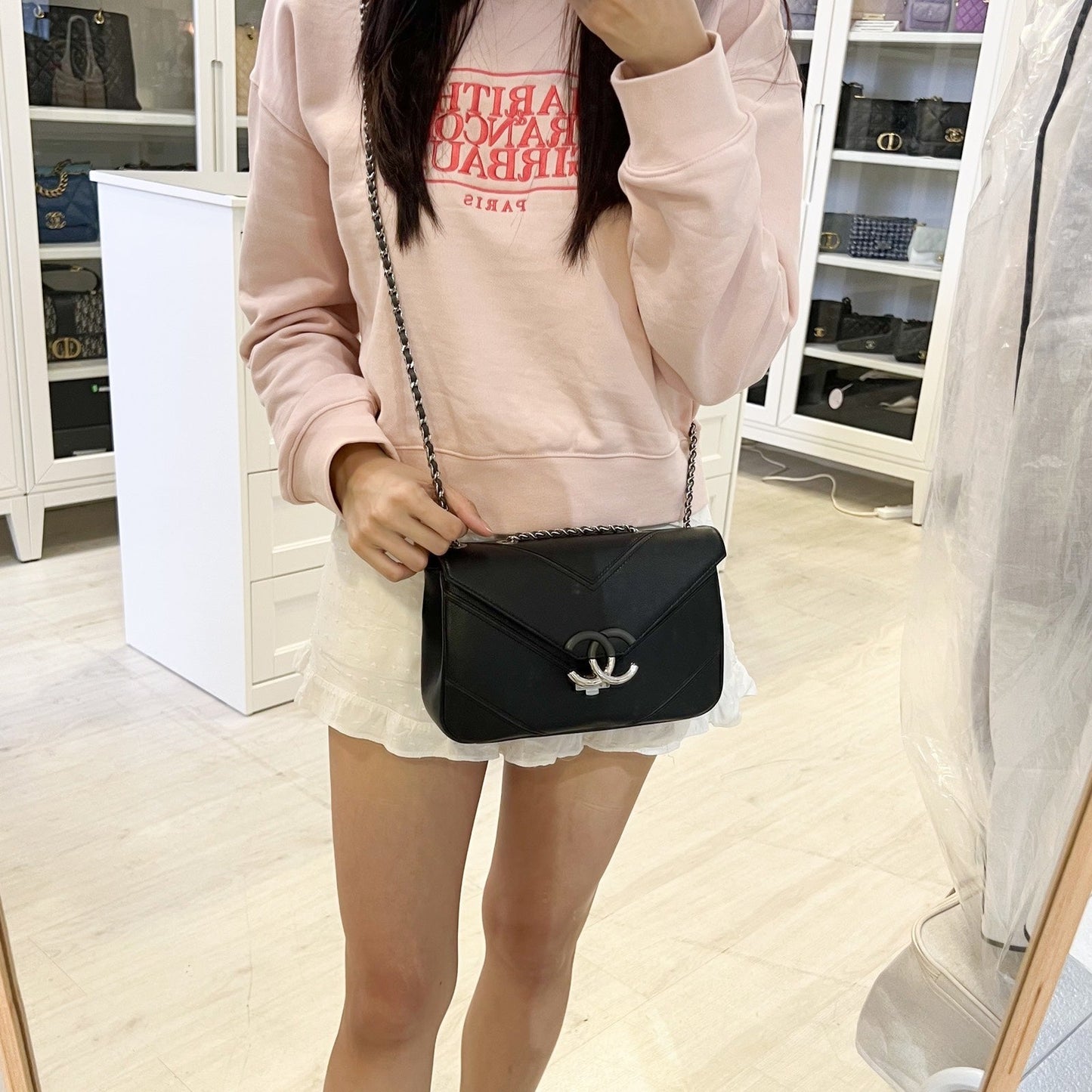 Chanel Macro Chevron Flap Bag with 2-tone CC Logo in Black Caviar and SHW