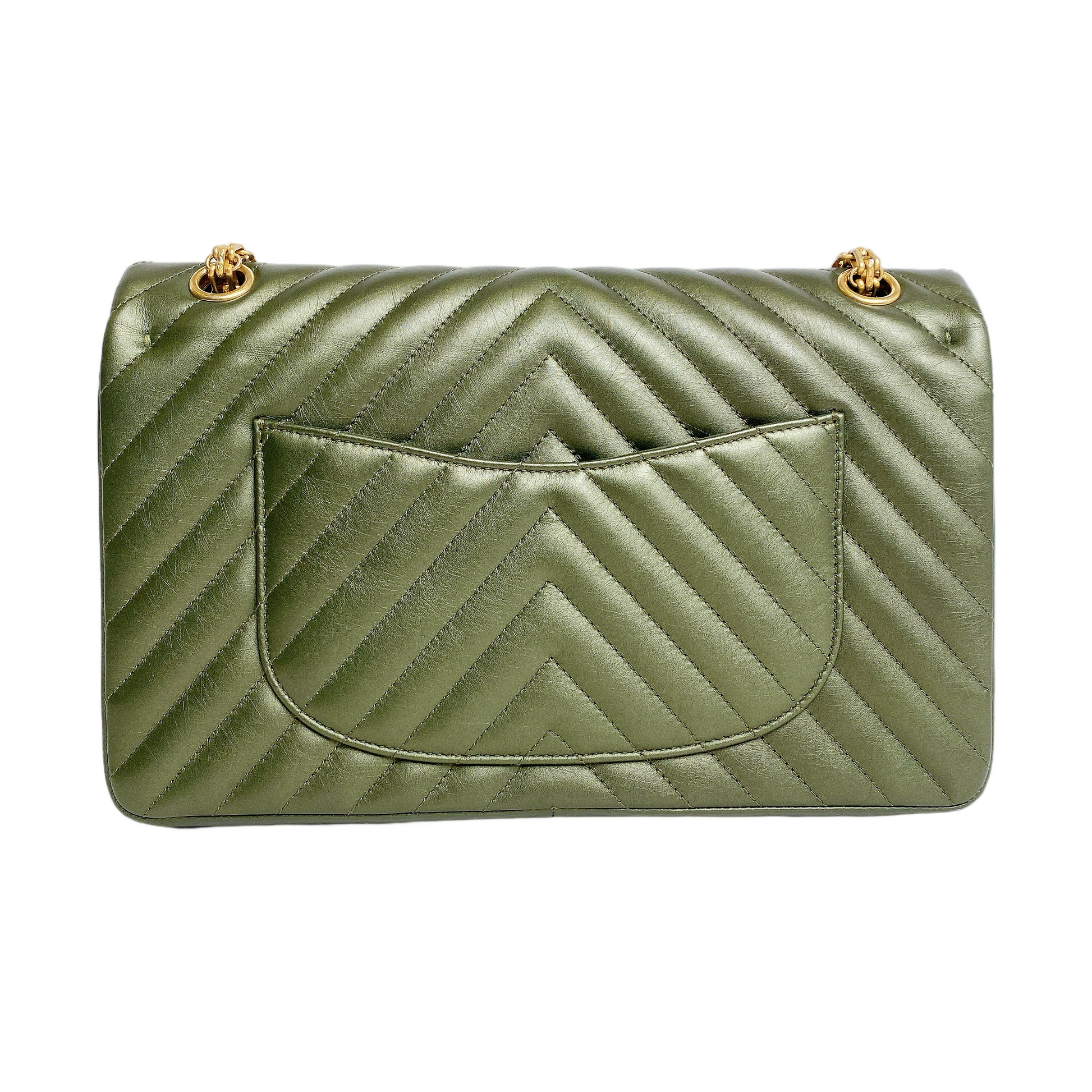 Chanel Chevron Medium Classic Double Flap Bag In Dark Green