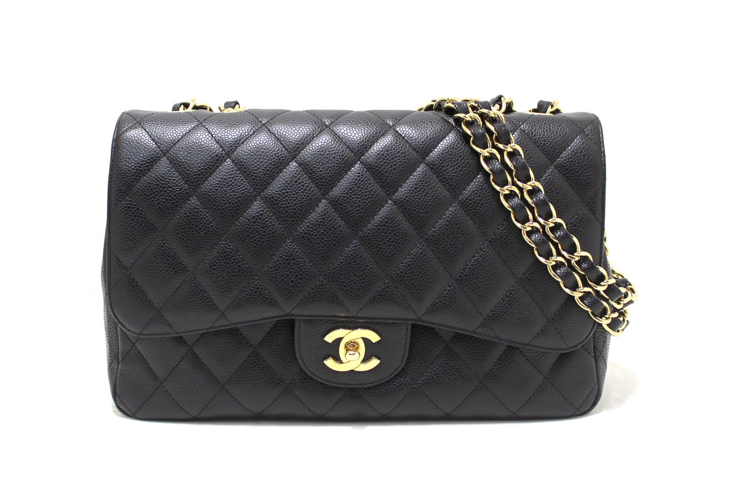 Chanel Black Quilted Caviar Leather Classic Jumbo Single Flap Bag