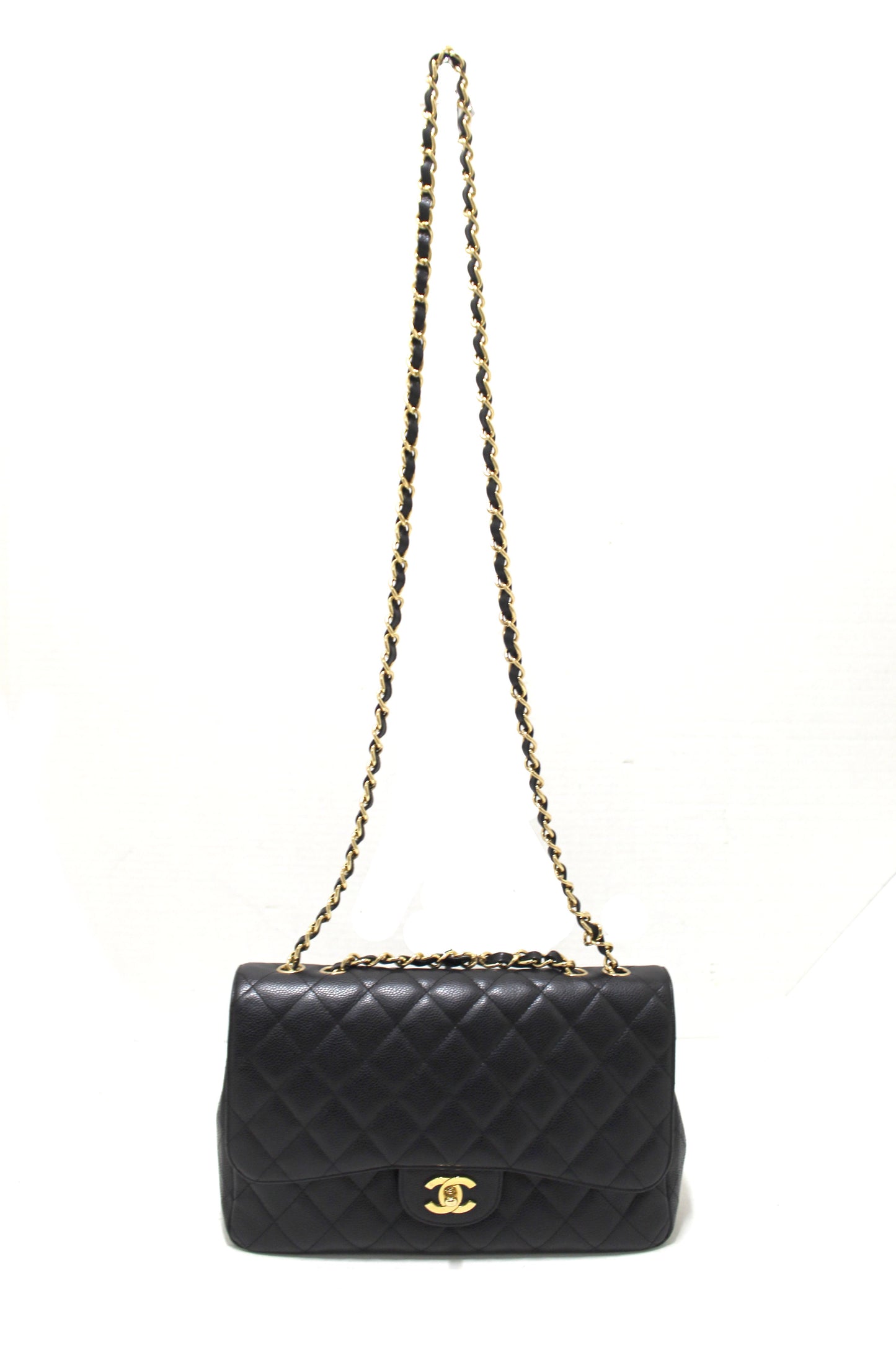 Chanel Black Quilted Caviar Leather Classic Jumbo Single Flap Bag