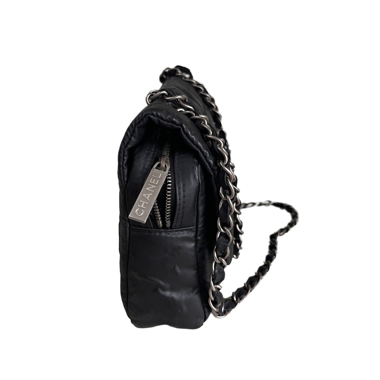 CHANEL Nylon Square Quilted Flap Bag Black Puffer Curved Bottom