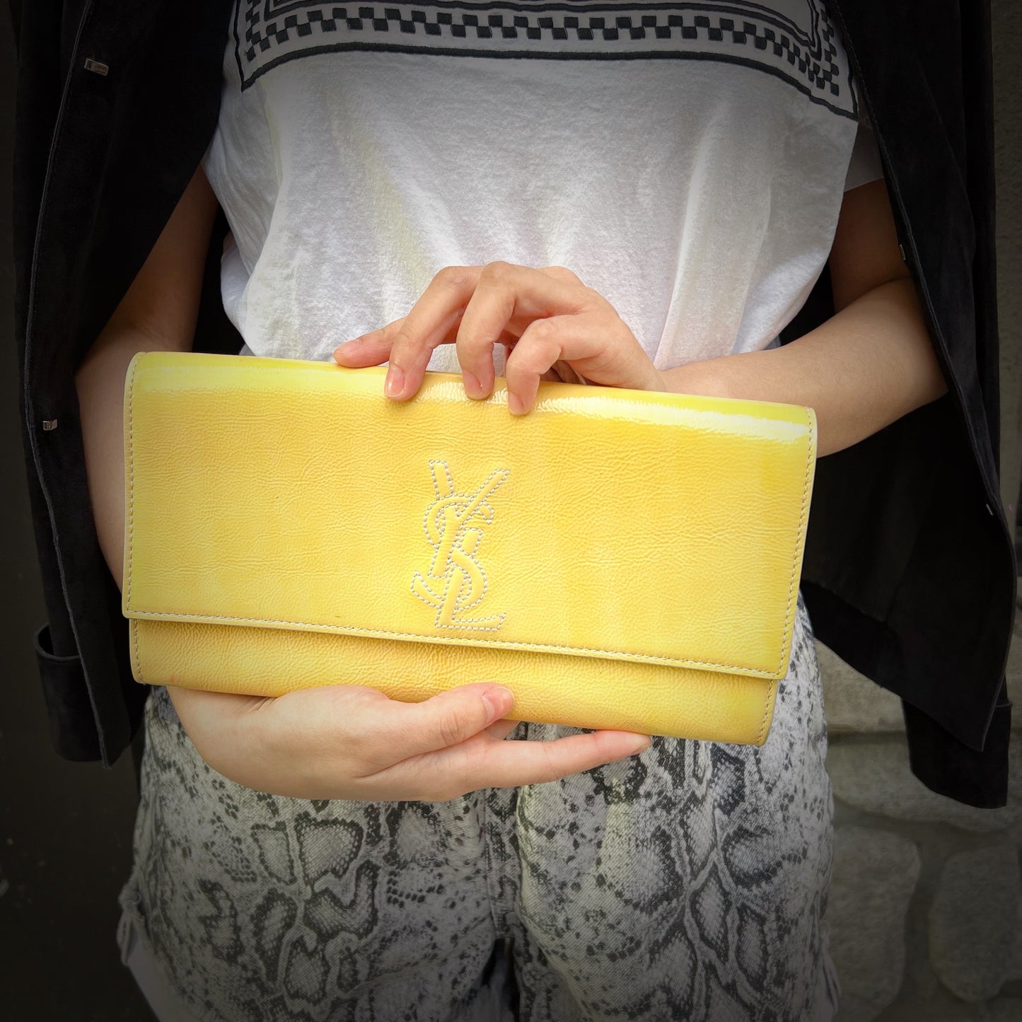 Saint Laurent yellow leather clutch TWS pop