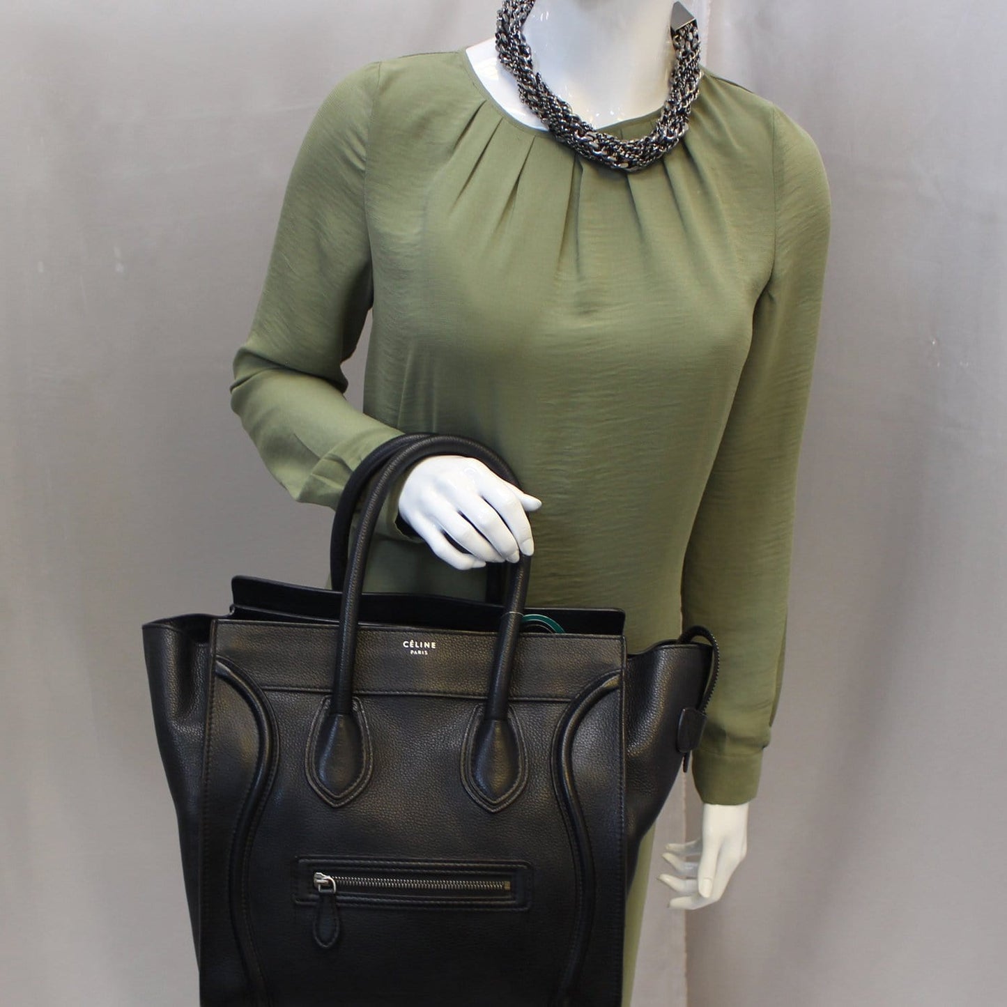 CELINE Black Leather Mini Luggage Tote Bag