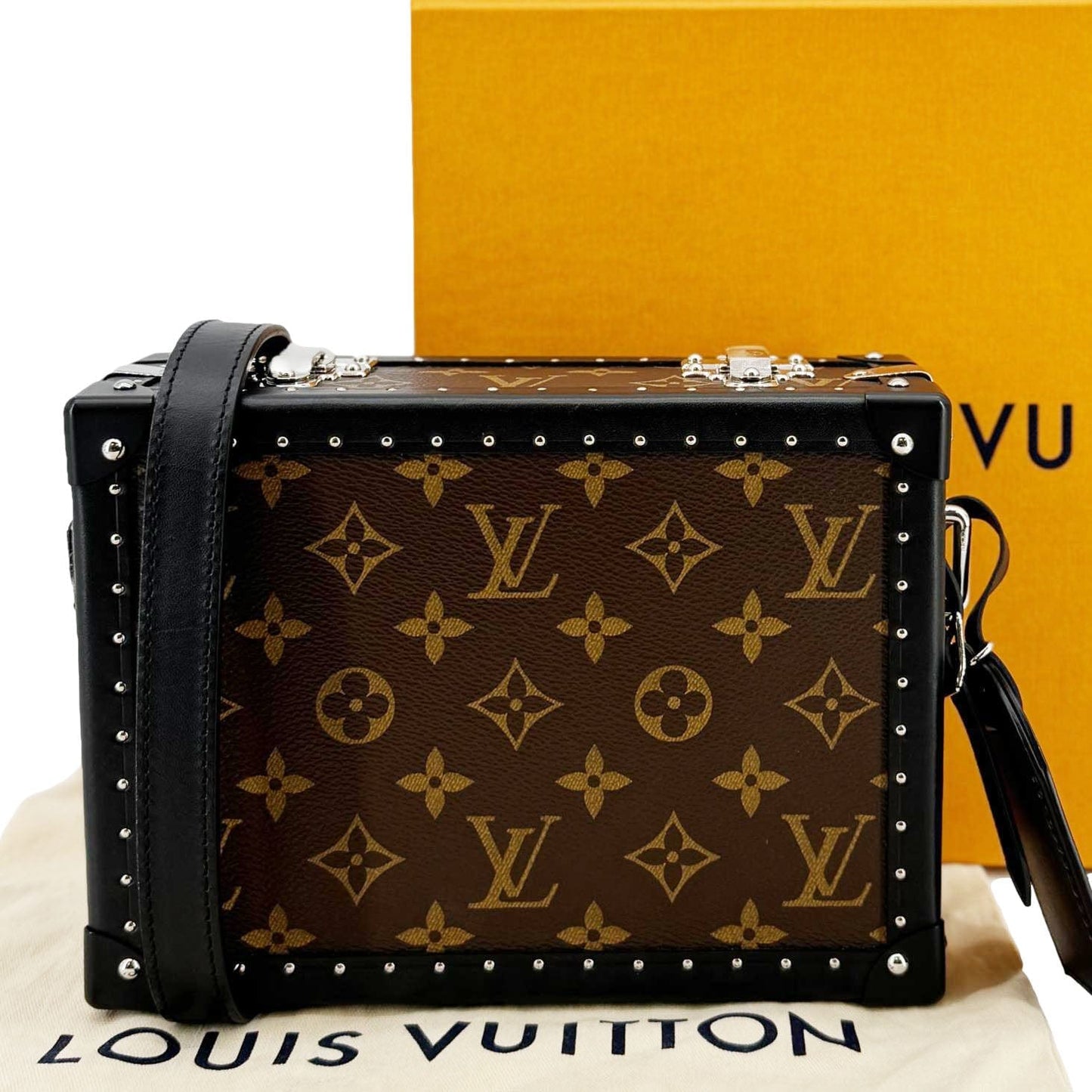 LOUIS VUITTON Clutch Box Monogram Macassar Canvas Crossbody Bag Brown