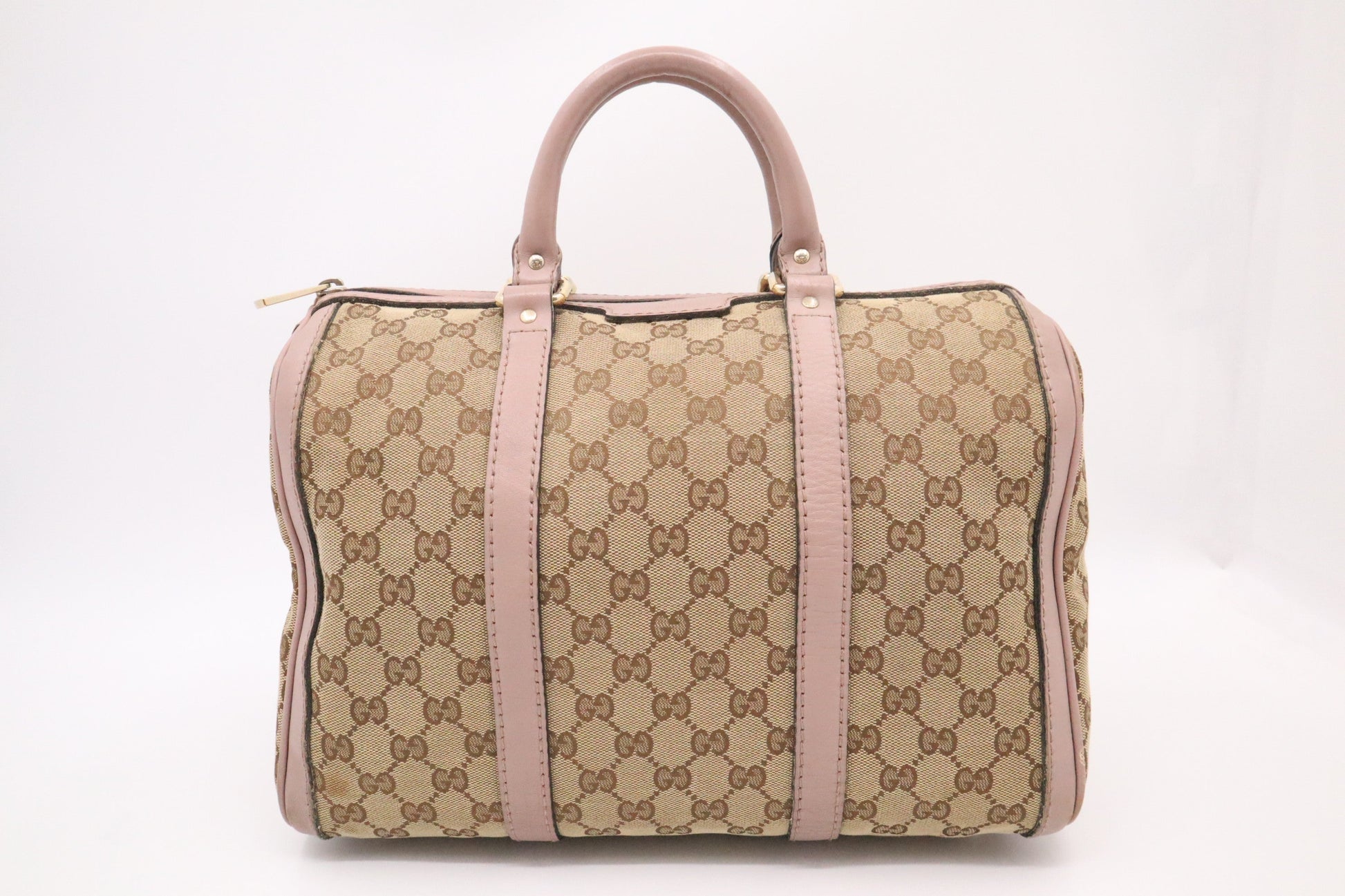 Gucci Boston Bag in GG Canvas and Pink Leather