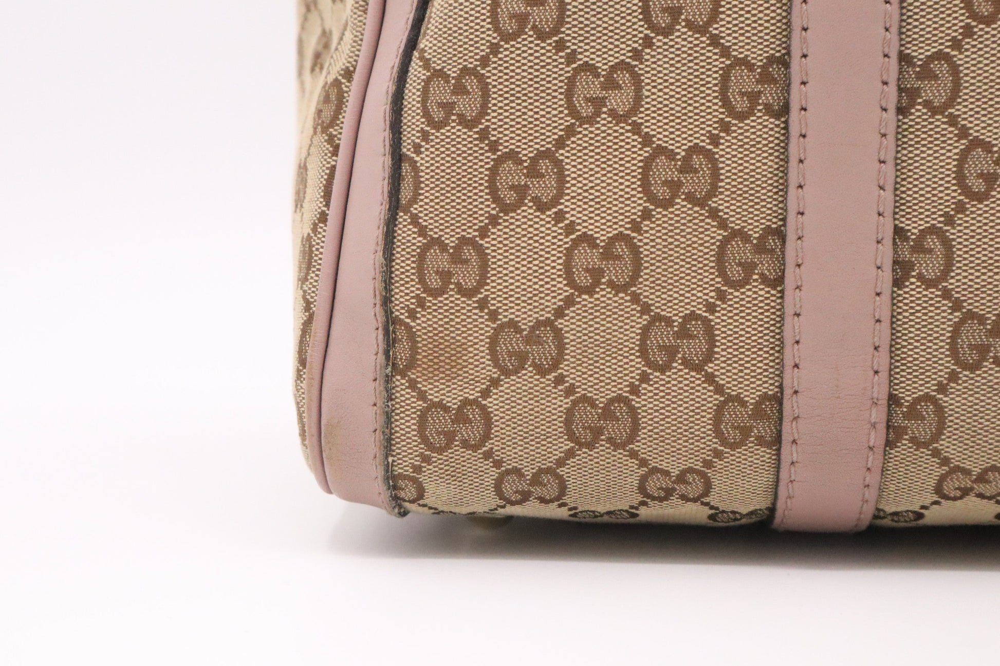 Gucci Boston Bag in GG Canvas and Pink Leather