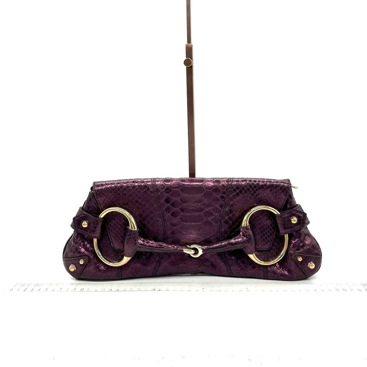 Gucci Horsebit 1955 Metallic Purple Lizard Skin Shoulder Bag Large