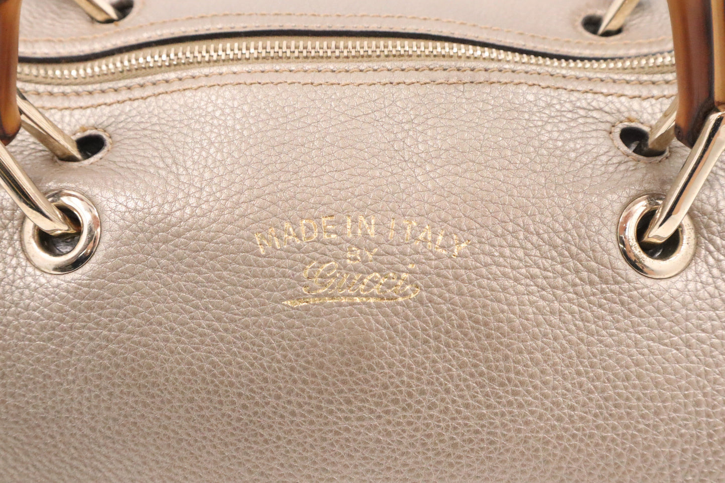 Gucci Bamboo Shopper Boston Bag in Metallic Beige Leather