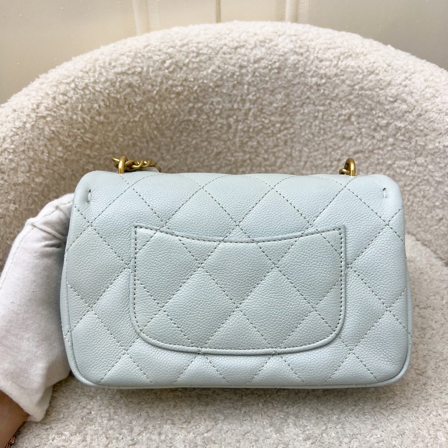 Chanel 24P Heart Adjustable Chain Small / Mini 19cm Flap Bag in Bluish Grey Caviar and AGHW