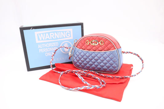 Gucci Trapuntata Crossbody Bag in Blue White and Red Metallic Leather