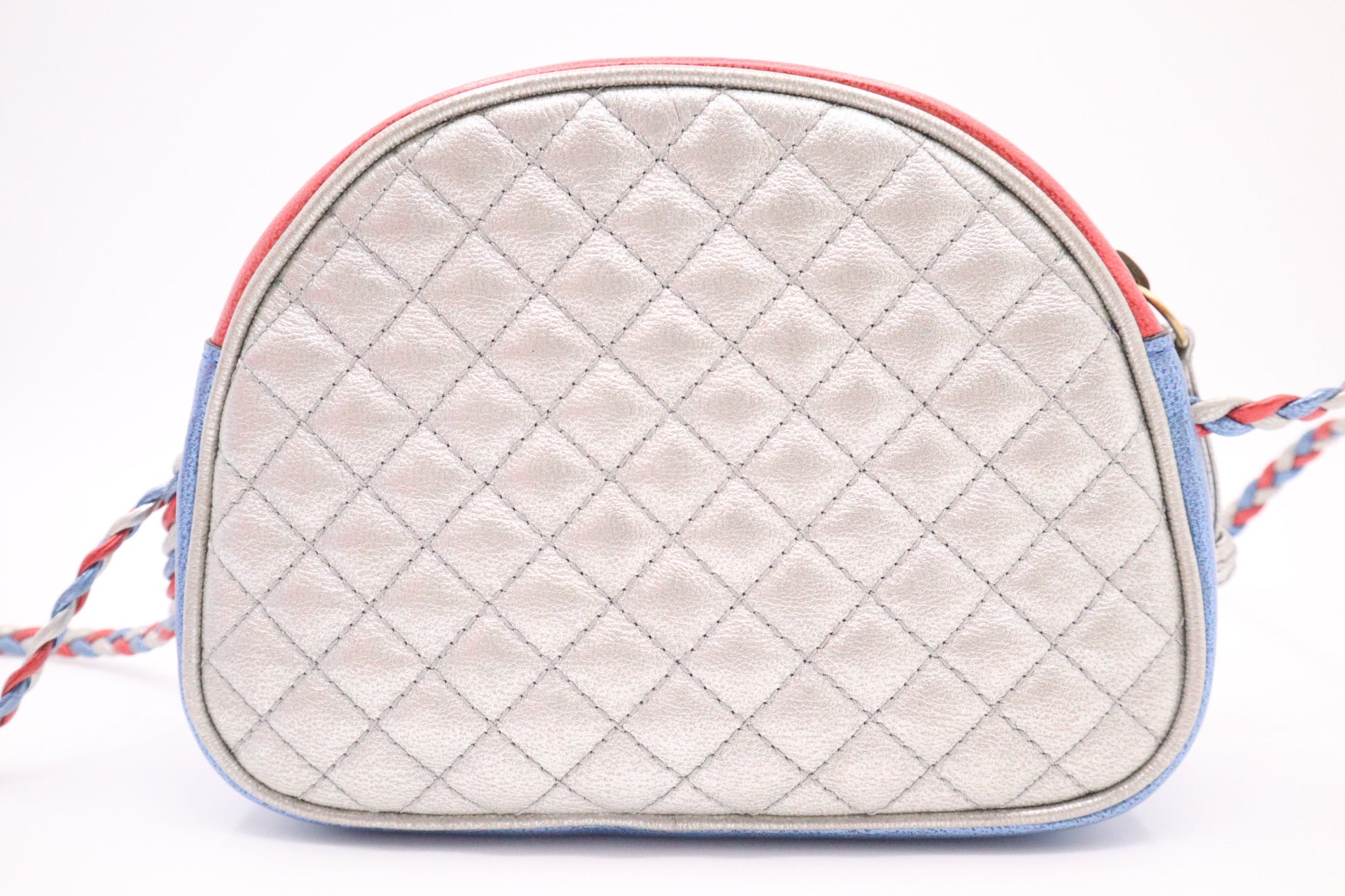 Gucci Trapuntata Crossbody Bag in Blue White and Red Metallic Leather