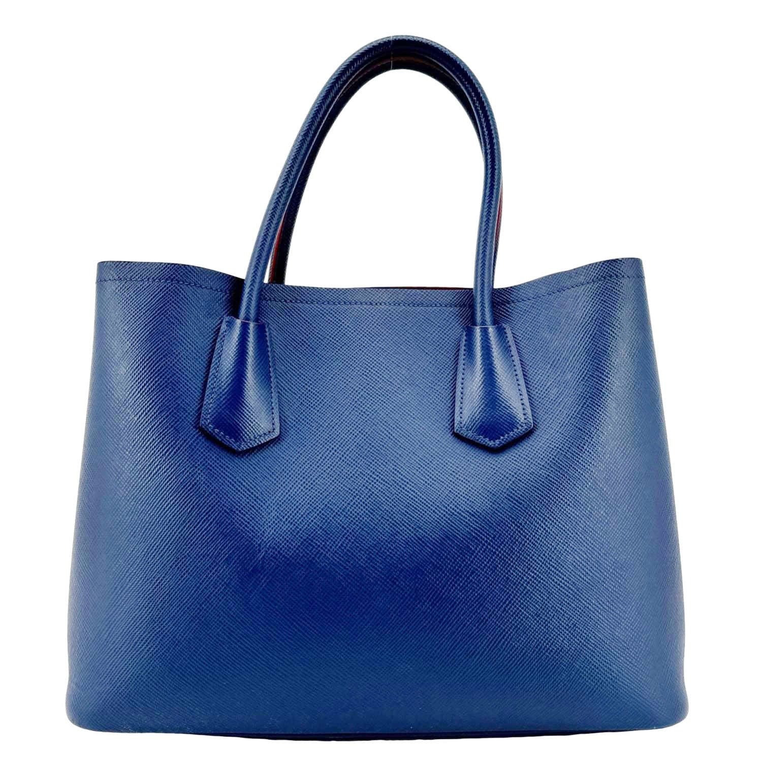 PRADA Double Handle Medium Saffiano Leather Shoulder Bag Navy Blue