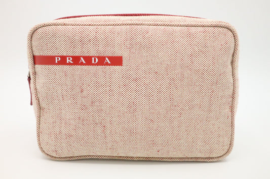 Prada Pouch in Beige and Red Canvas