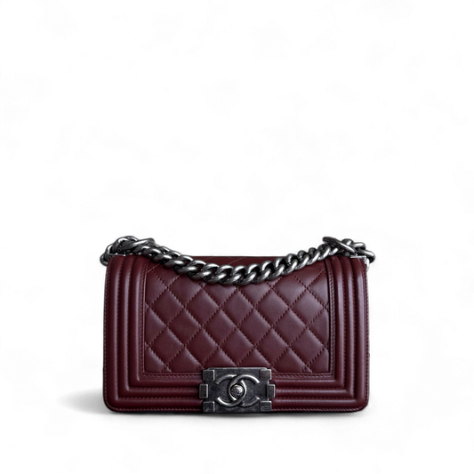 Chanel Boy Small - Quilted Lambskin Burgundy Ruthenium Silver Hardware Series 16