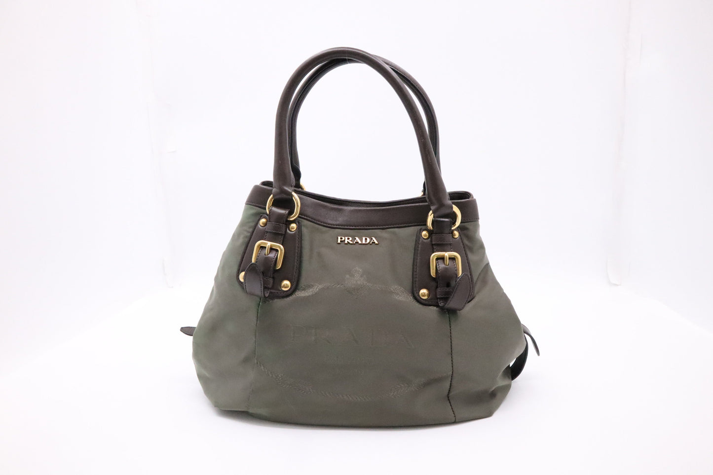 Prada 2-way handbag in Military Green Nylon and Brown Leather