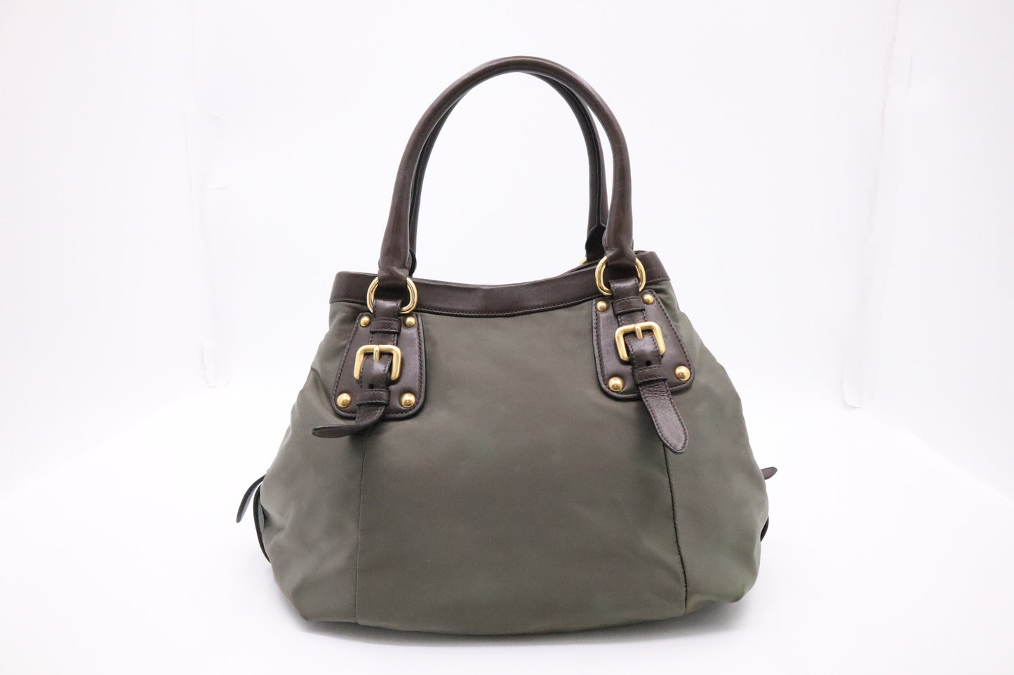 Prada 2-way handbag in Military Green Nylon and Brown Leather