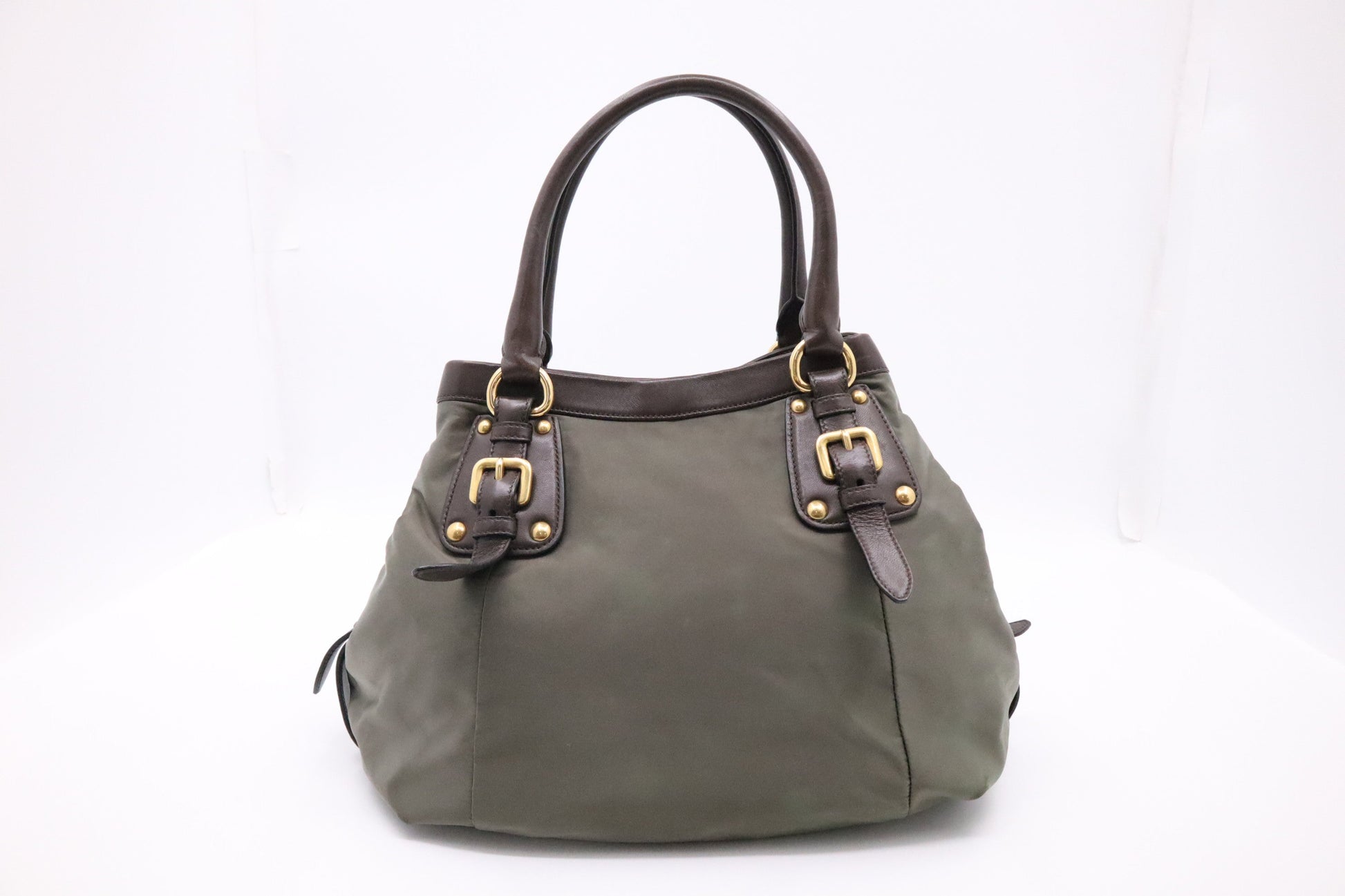Prada 2-way handbag in Military Green Nylon and Brown Leather