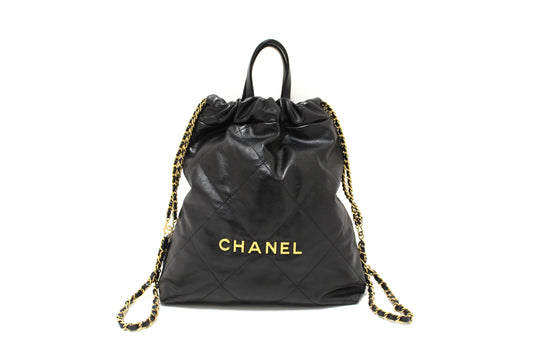Chanel Black Chanel Calfskin Leather Drawstring Chain Backpack