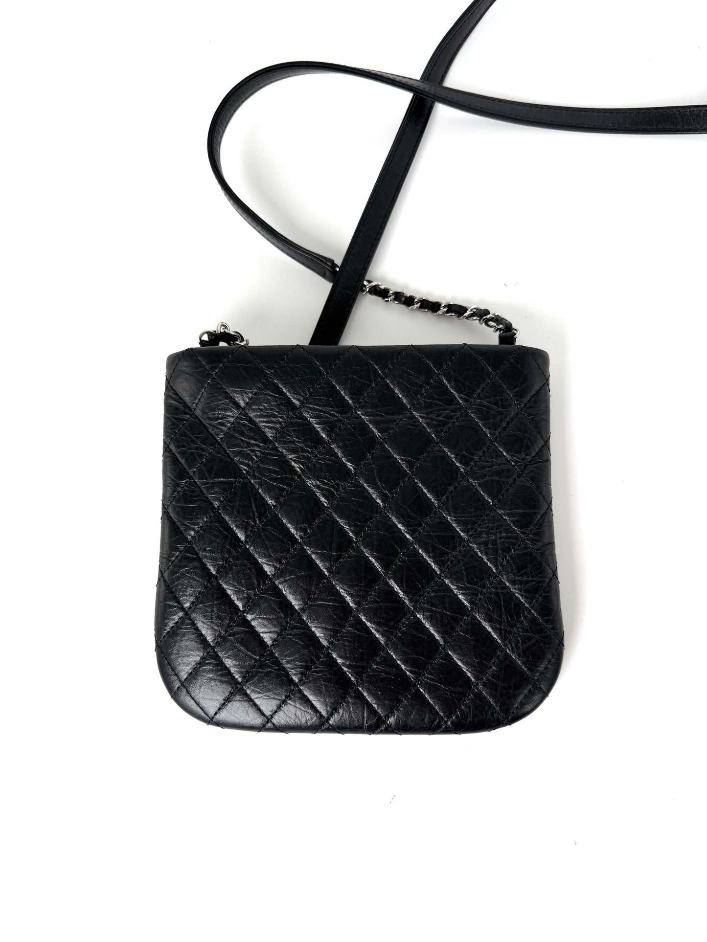 CHANEL Aged Calfskin CC Quilted Uniform Crossbody Black Bag