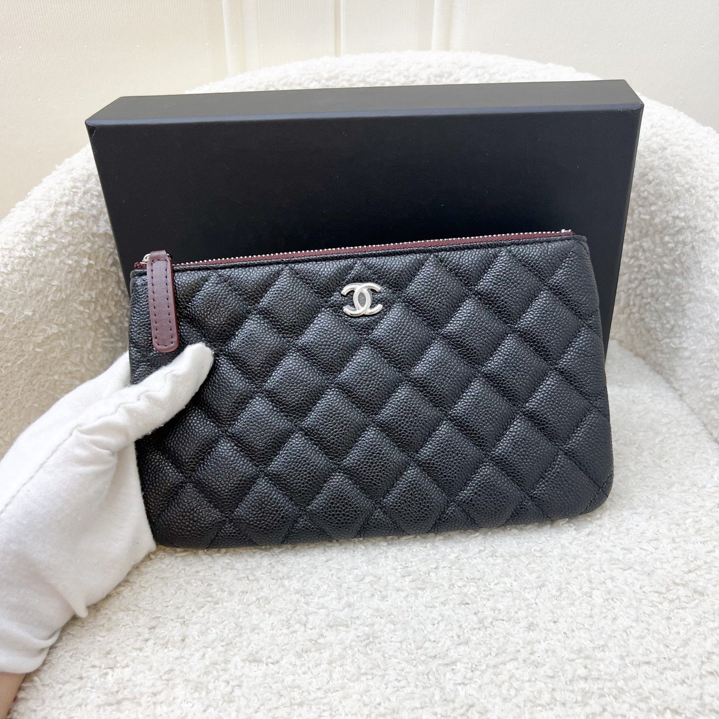 Chanel Classic Small O-Case / Pouch in Black Caviar and SHW Clutch