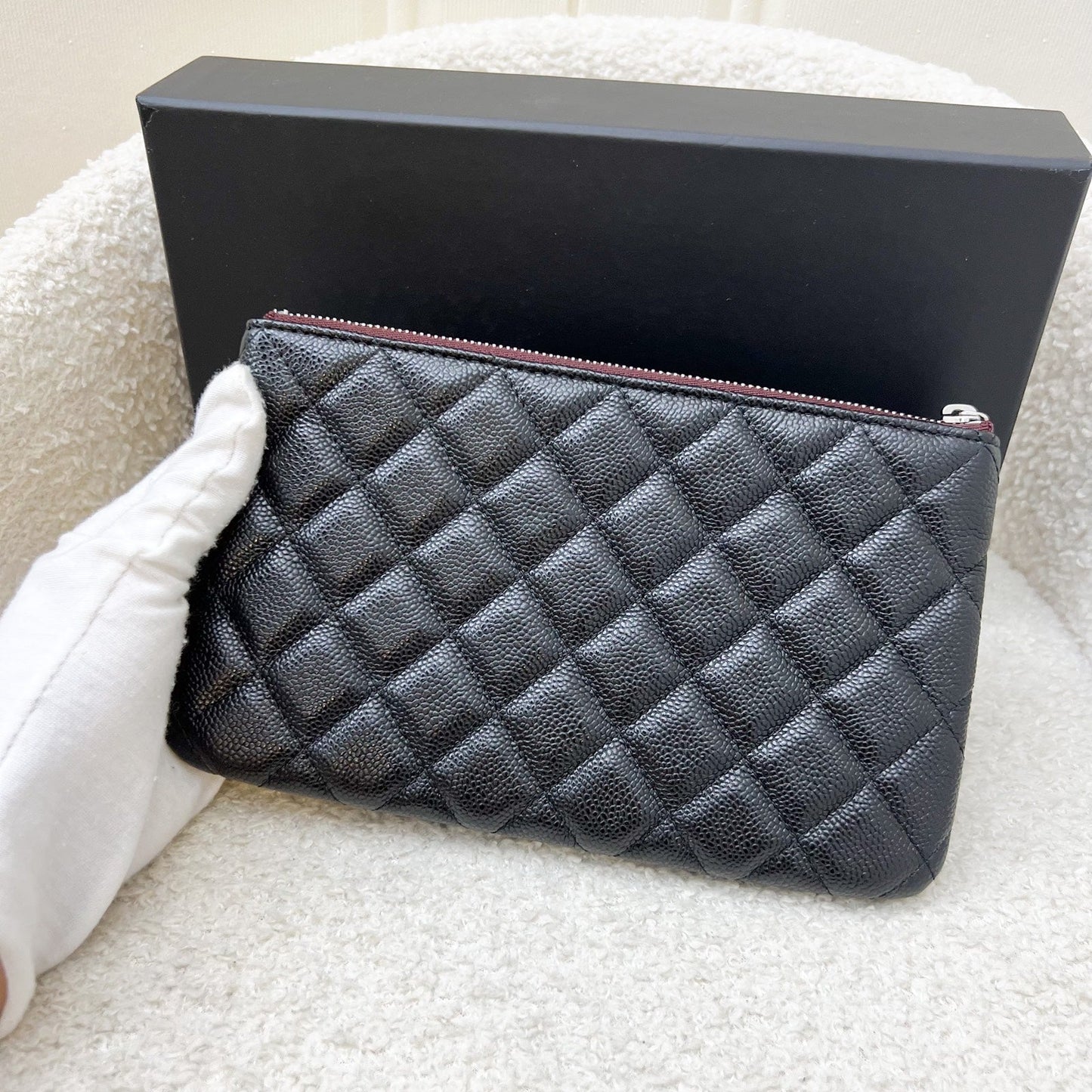 Chanel Classic Small O-Case / Pouch in Black Caviar and SHW Clutch