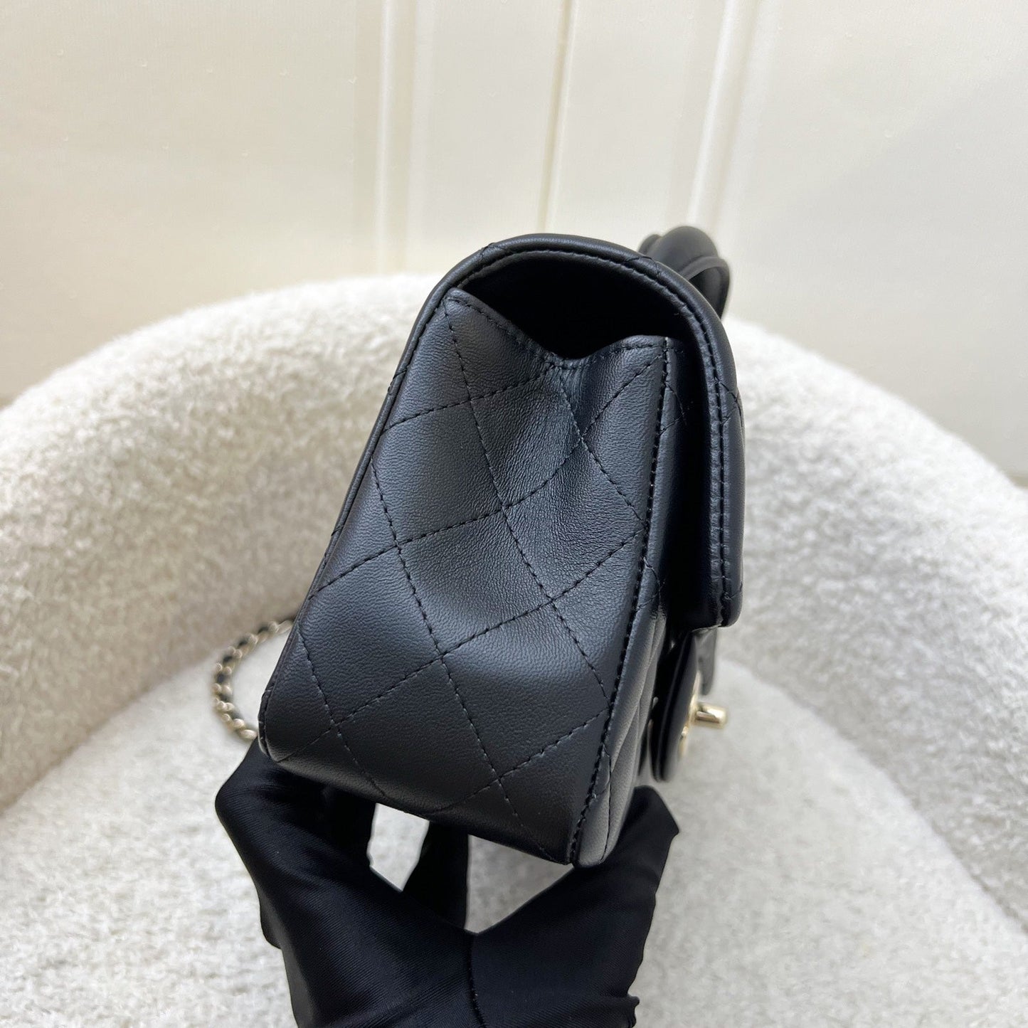 Chanel Classic Top Handle Mini Rectangle Flap in Black Lambskin and LGHW (Model: AS2431) Handbag
