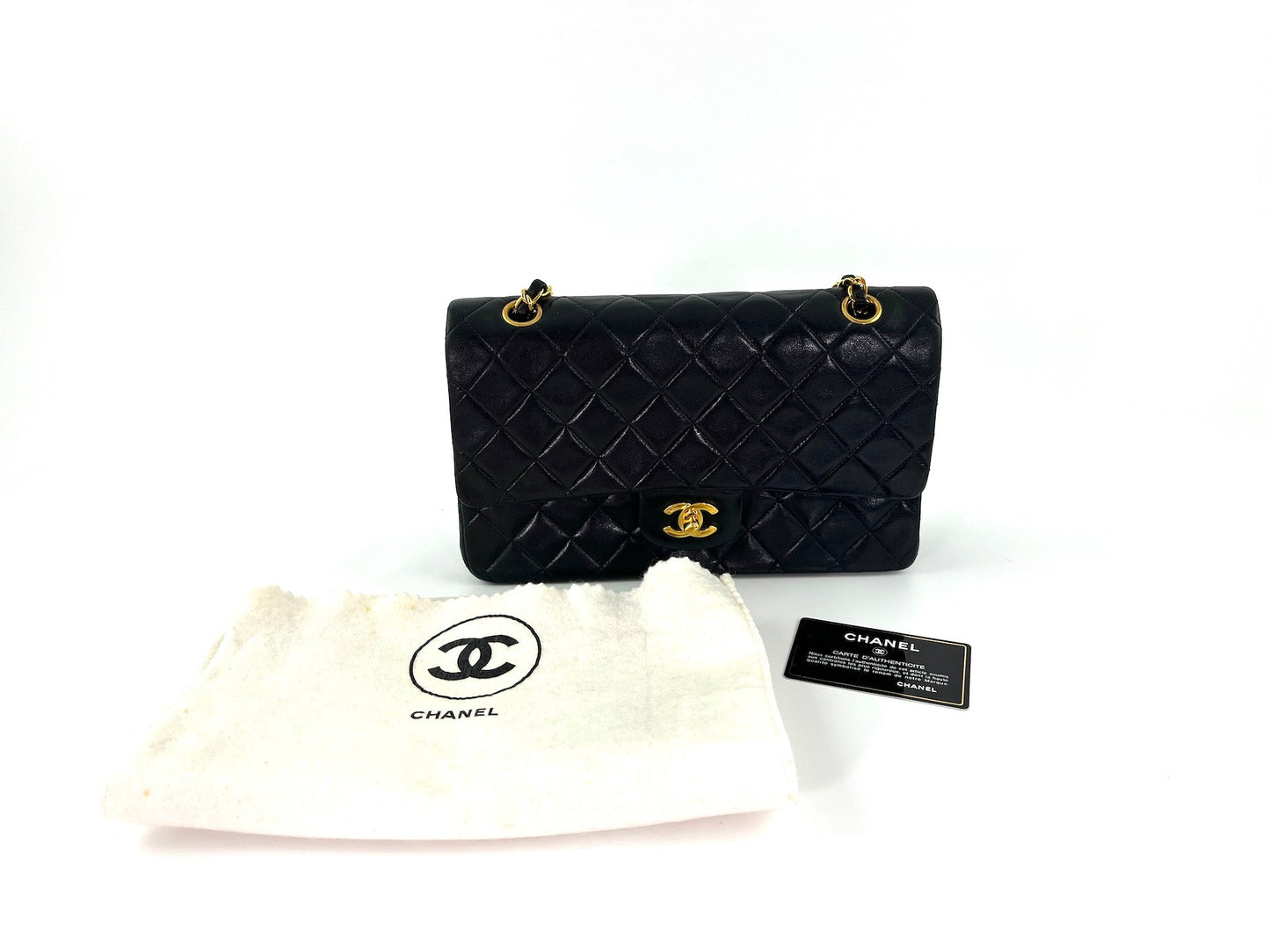 CHANEL Medium Black Leather 1990s Double Flap Bag