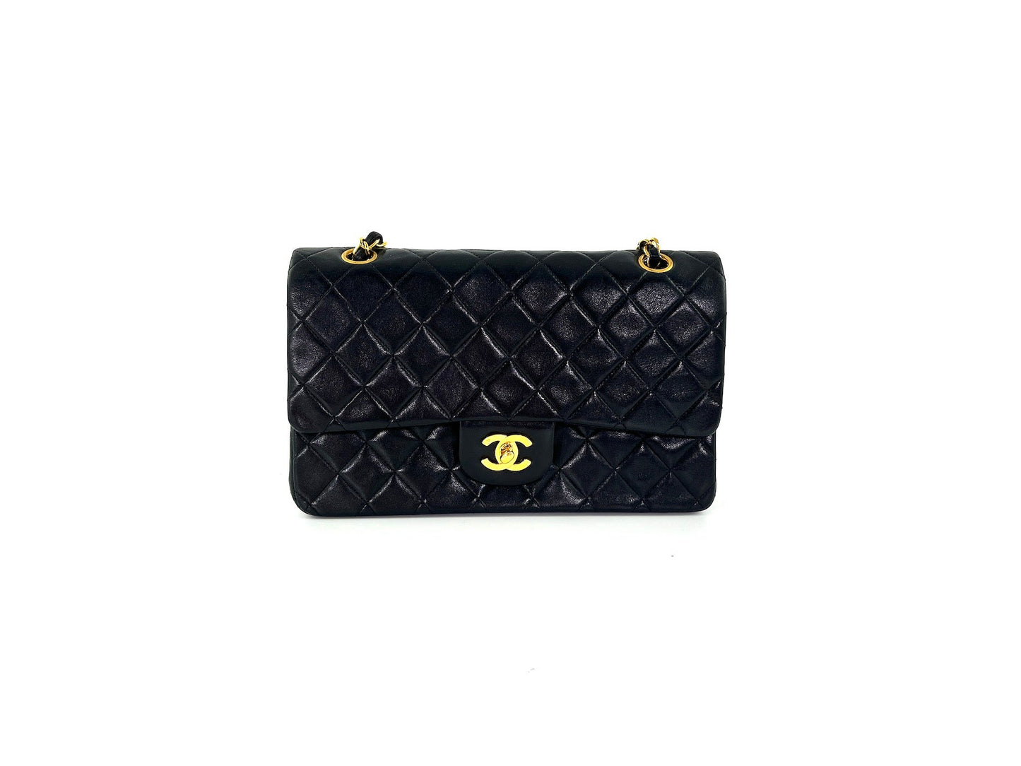 CHANEL Medium Black Leather 1990s Double Flap Bag