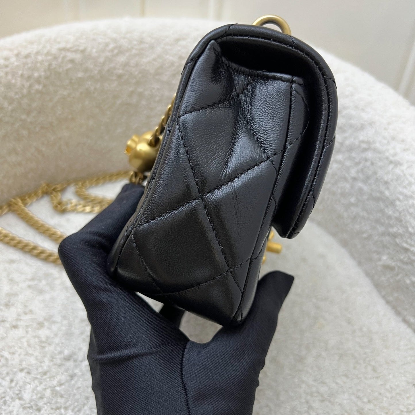 Chanel Heart Adjustable Chain Mini Flap Bag in Black Lambskin and AGHW (Model: AS3828)
