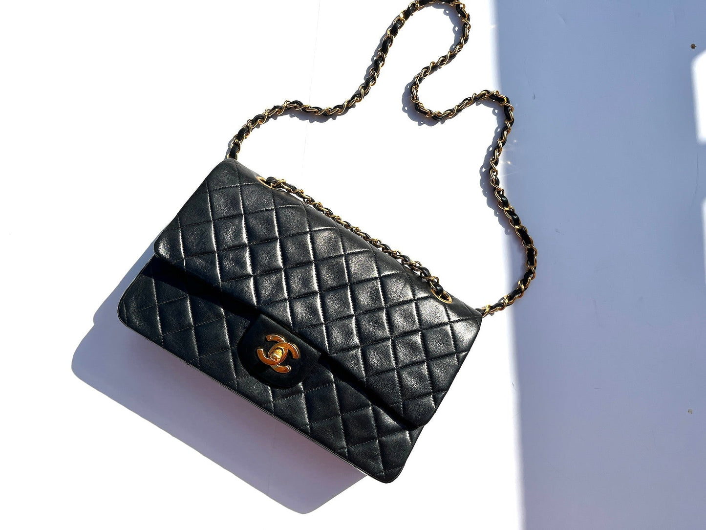 CHANEL Medium Black Leather 1990s Double Flap Bag