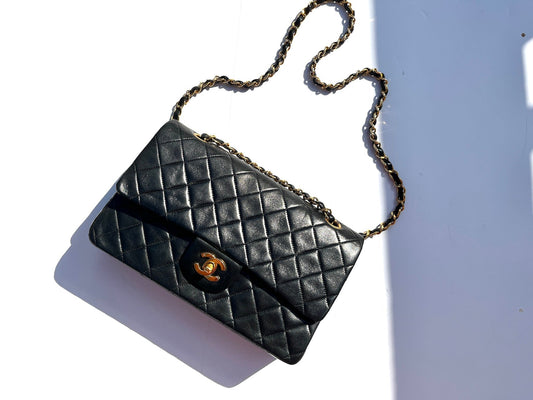 CHANEL Medium Black Leather 1990s Double Flap Bag