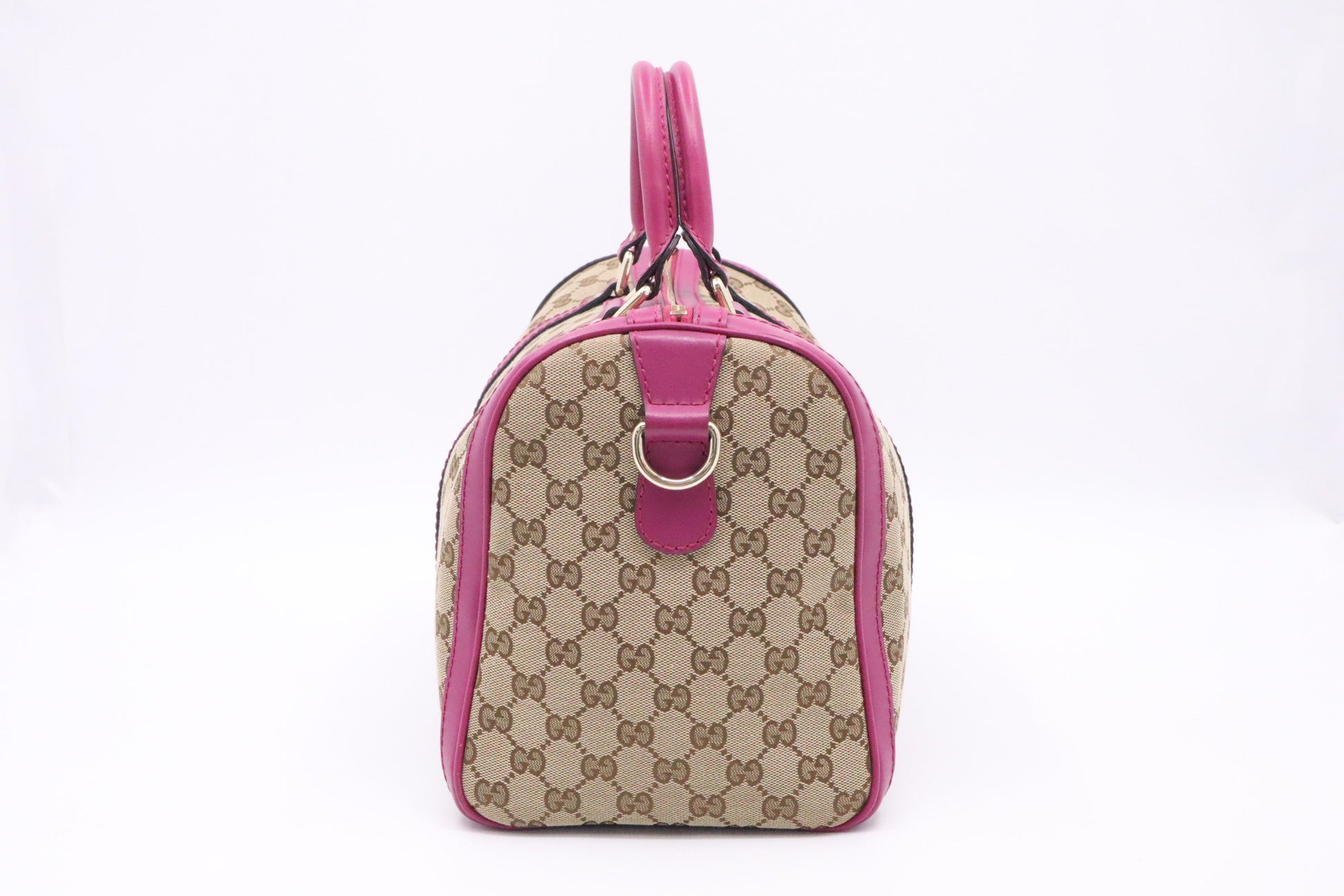 Gucci Boston Bag in Brown Canvas & Fuschia Leather