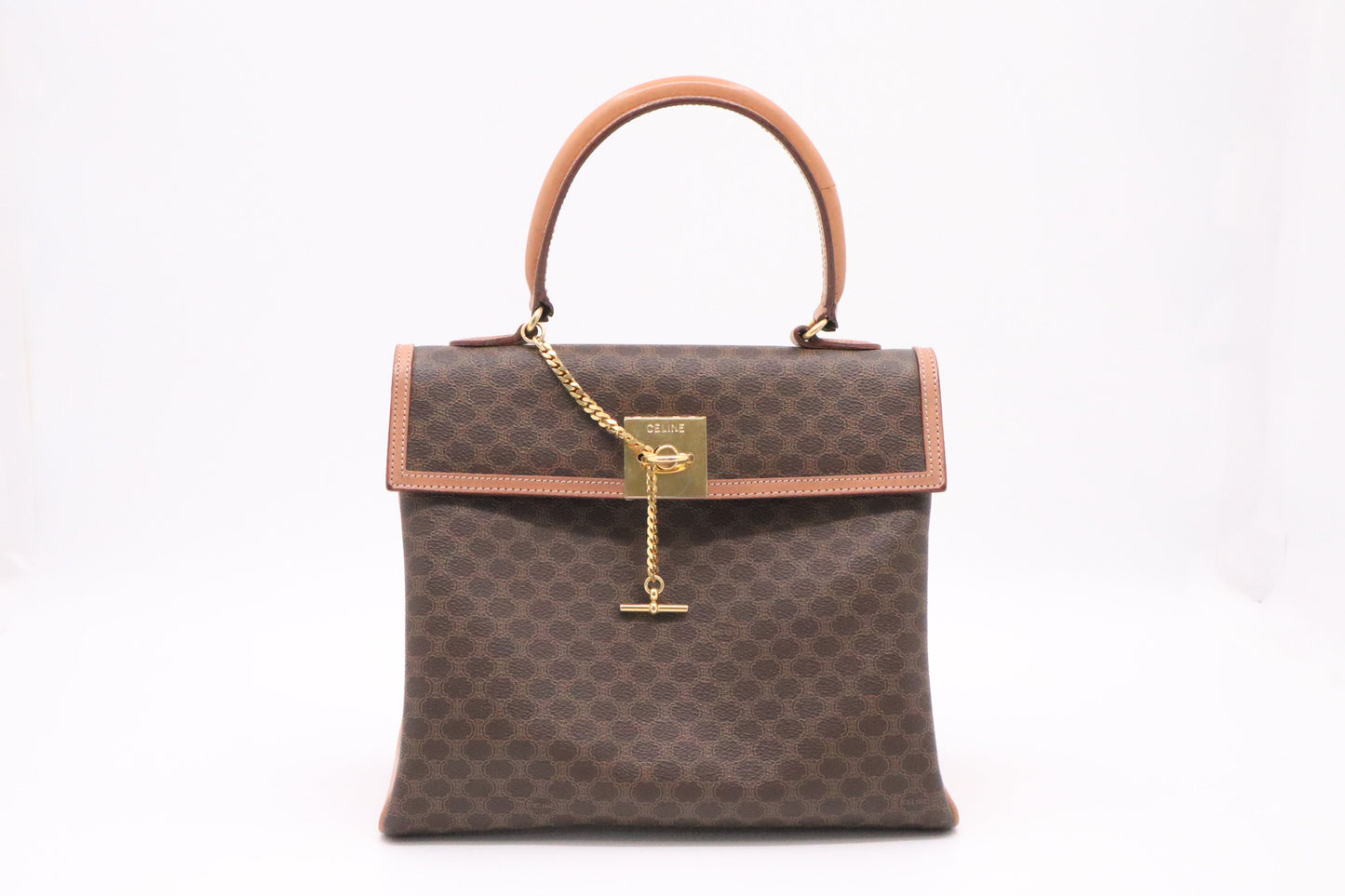Celine Top Handle Bag in Brown Macadam Canvas