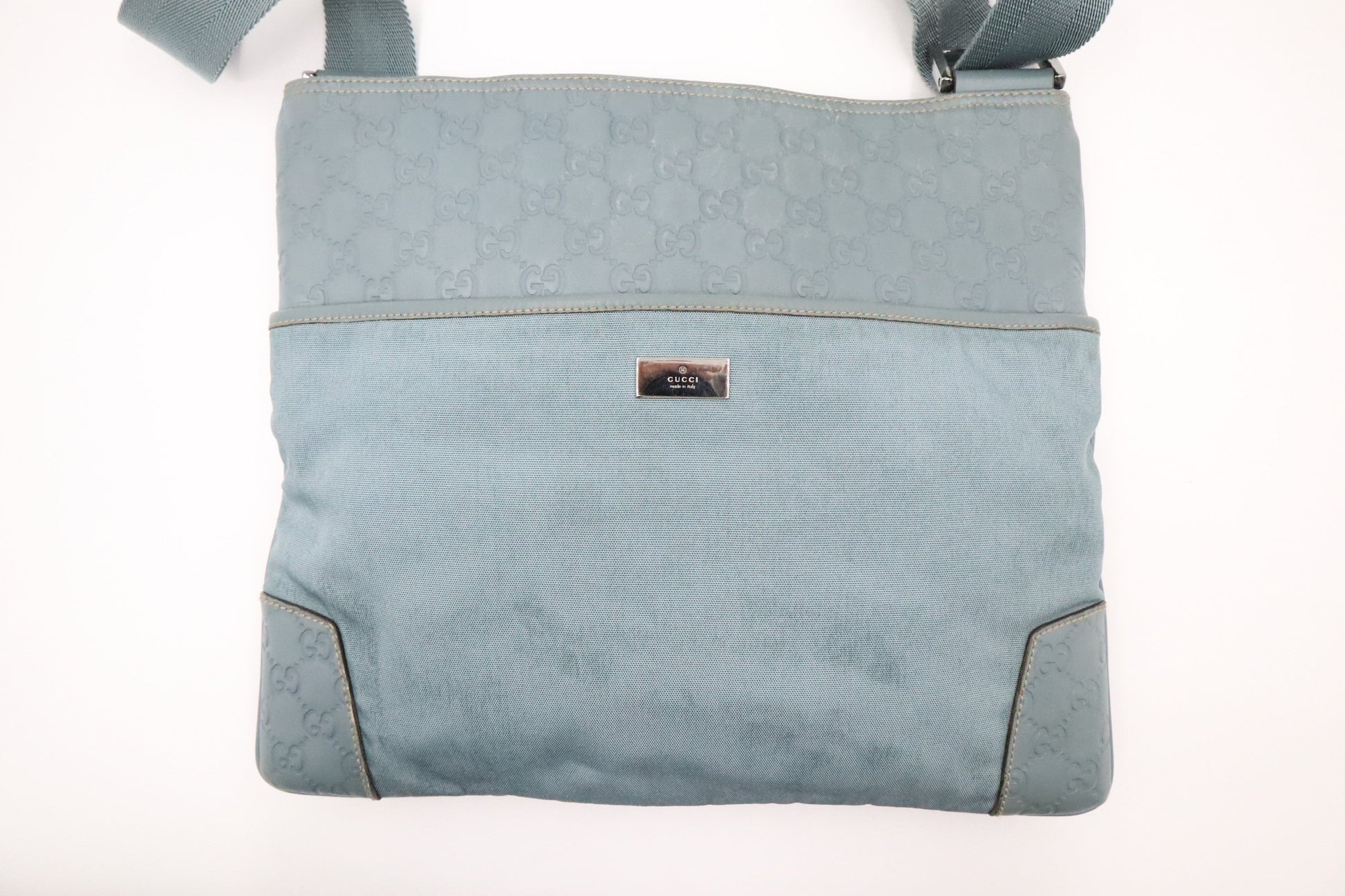 Gucci Crossbody in Light Blue Canvas & Guccissima Leather