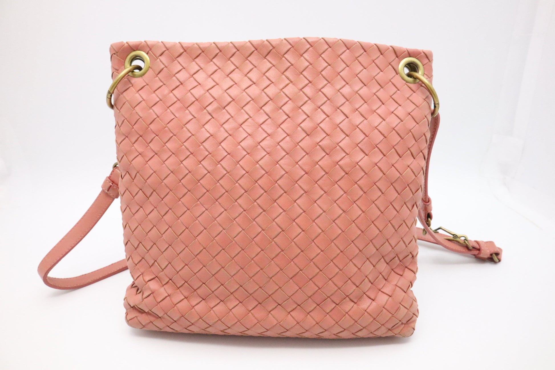 Bottega Veneta Leather Crossbody in Pink Intrecciato (Adjustable)