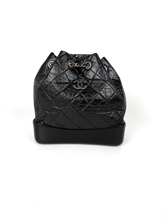 CHANEL Gabrielle Small Quilted Aged Calfskin Leather Black Backpack Bag