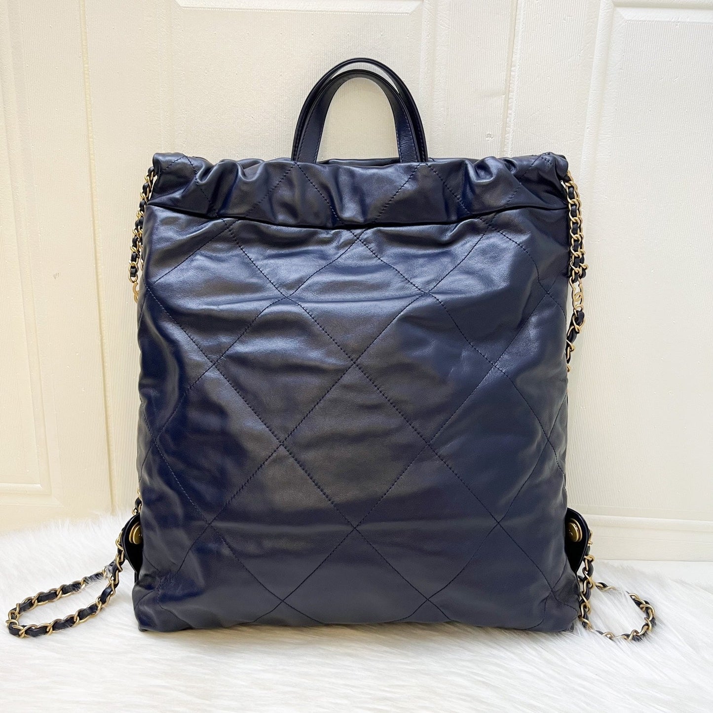 Chanel 22 Large Backpack in 22S Navy Blue Shiny Calfskin and AGHW