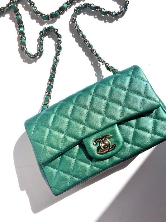CHANEL Iridescent Green 2022 Rectangular Mini Flap Bag