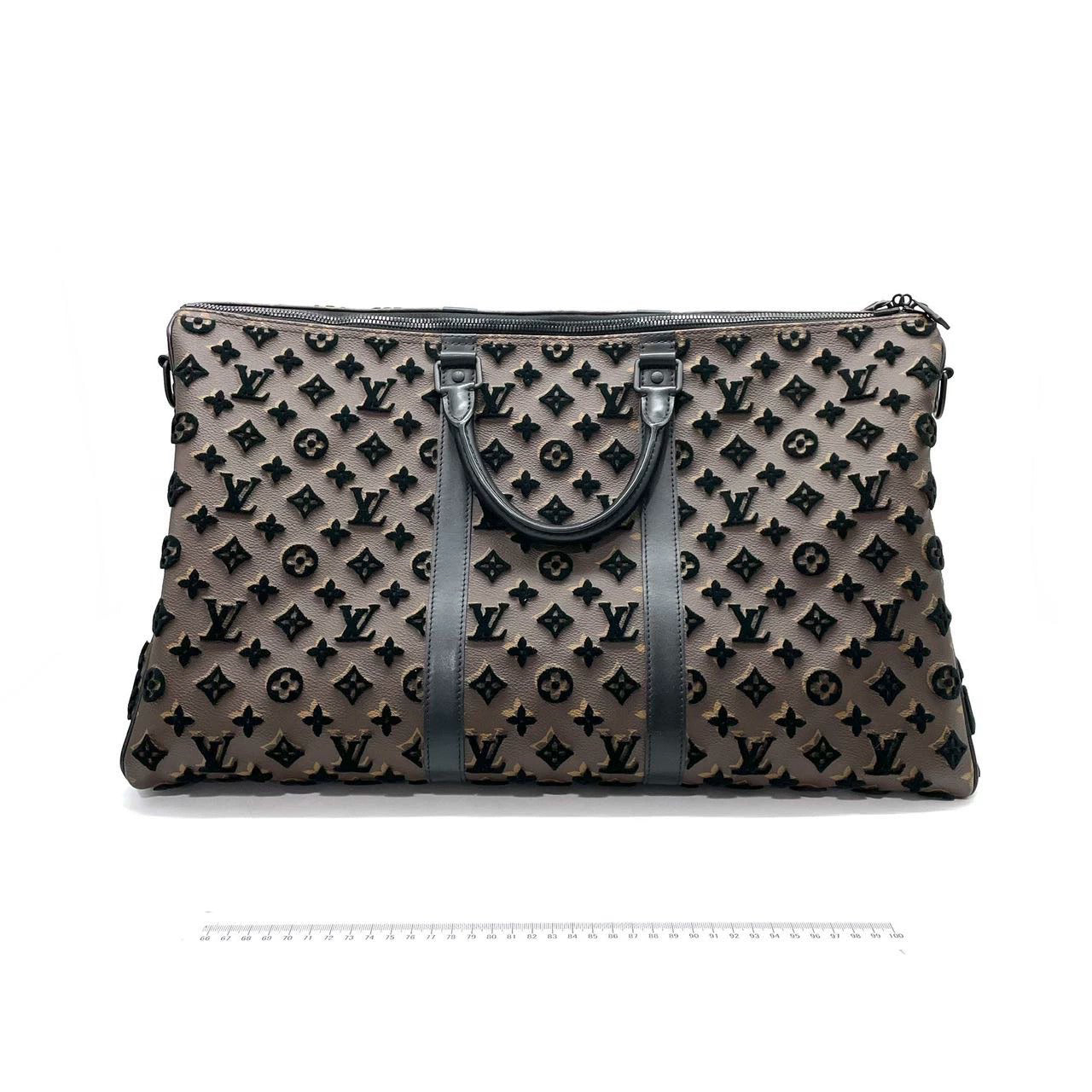 Louis Vuitton Keepall Triangle Bag 50 Canvas Shoulder Strap Monogram Tufting Brown Black Never