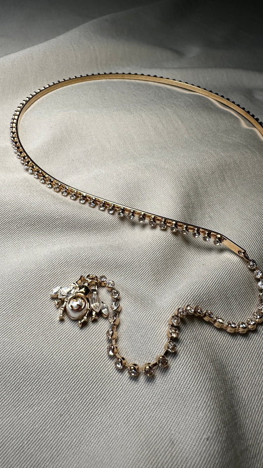 GUCCI GG Interlocking Bee Hairband Gold Crystal