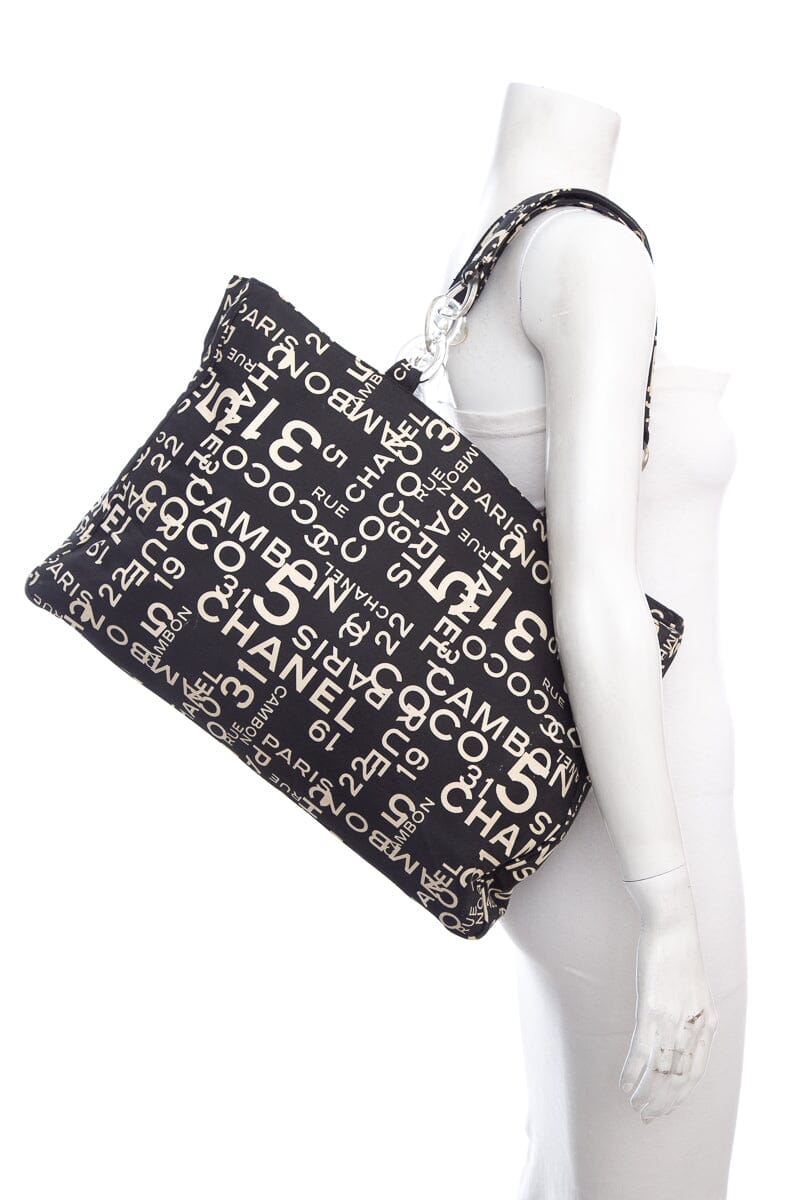 Chanel Black White Rue Cambon Canvas Beach Tote